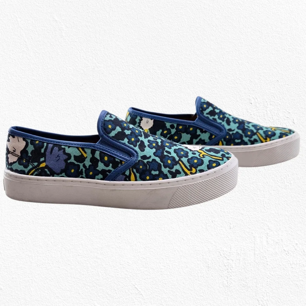Coach Cameron Blue Green Yellow Floral Canvas Casual Slip-On Sneakers Size 7 - Picture 2 of 11